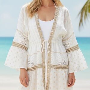 POL L Versatile Aurora Metallic Thread Kimono Top